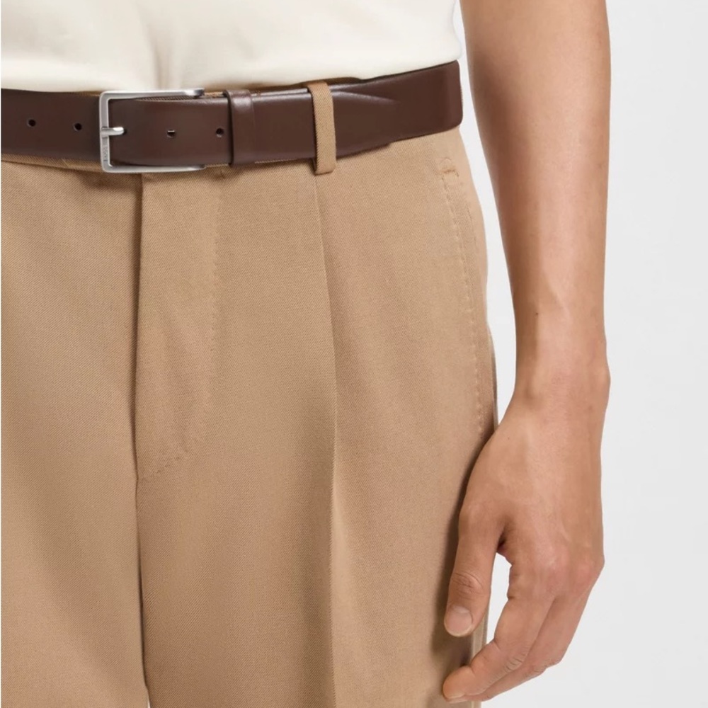 Brown Leather Belt with Tan Trousers